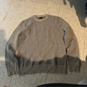 J. Crew Merino Wool Pullover Sweater Beige Navy Blue Crew Neck Mens Medium